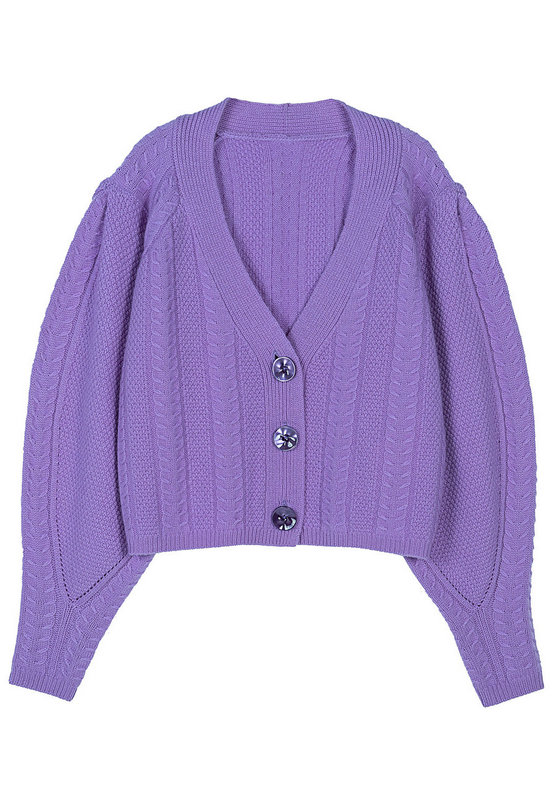 21046 WOMEN'S KNITWEAR V NECK BIG FRENCH SLEEVE CABLE CARDIGAN MOQ 200PCS/COLOR