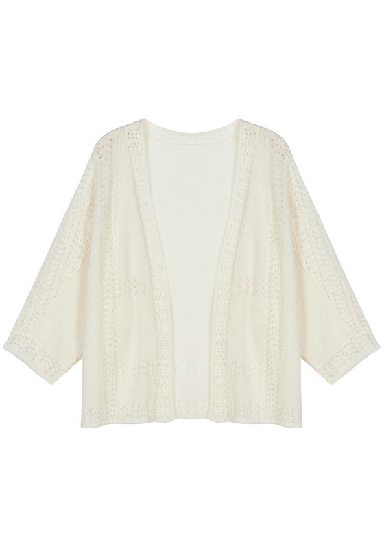 21052 WOMEN'S CARDIGAN KNITTED 3/4 SLEEVE POINTELLE MOQ 200PCS/COLOR