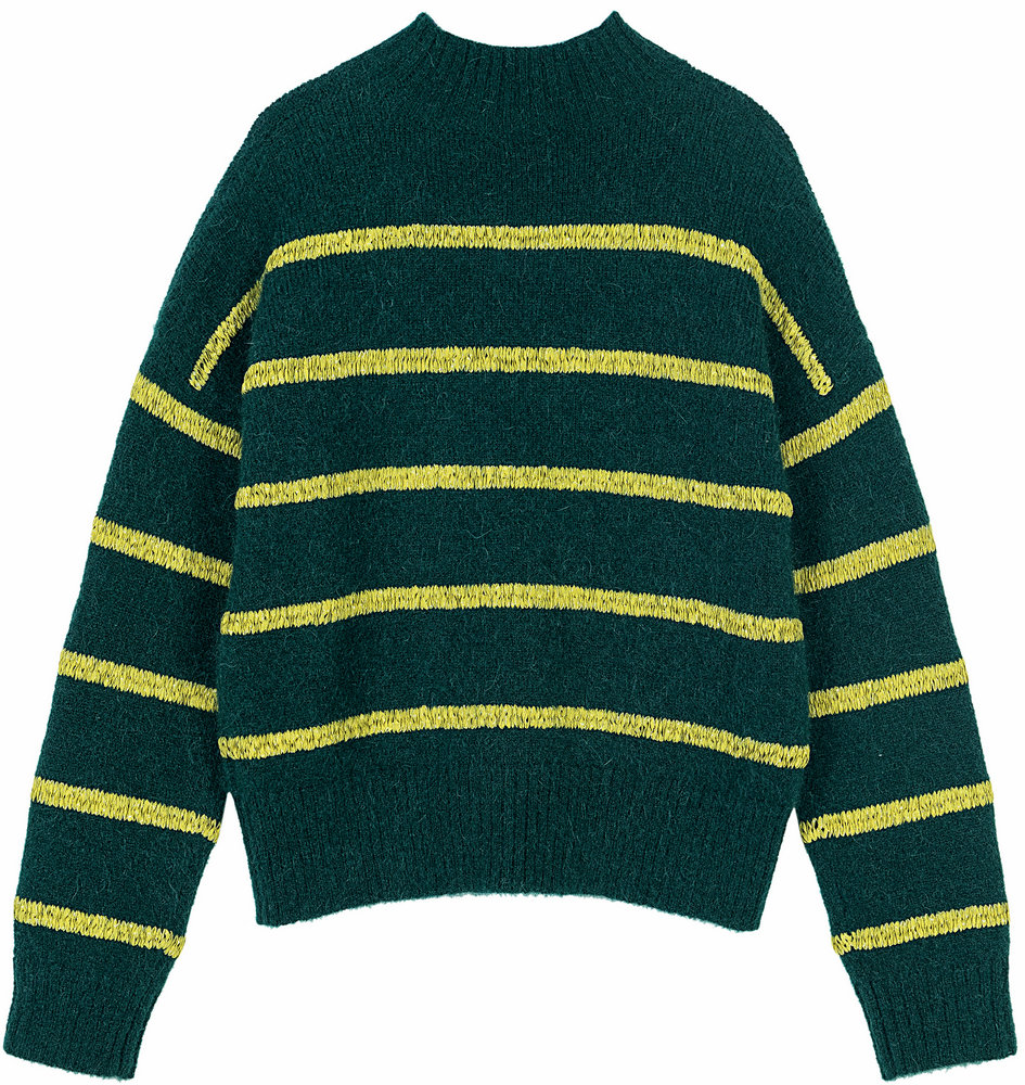 21069 WOMEN’S JUMPER TAPE YARN ROUND NECK LONG SLEEVE CONTRAST COLOR STRIPE PULLOVER MOQ 200PCS/COLOR