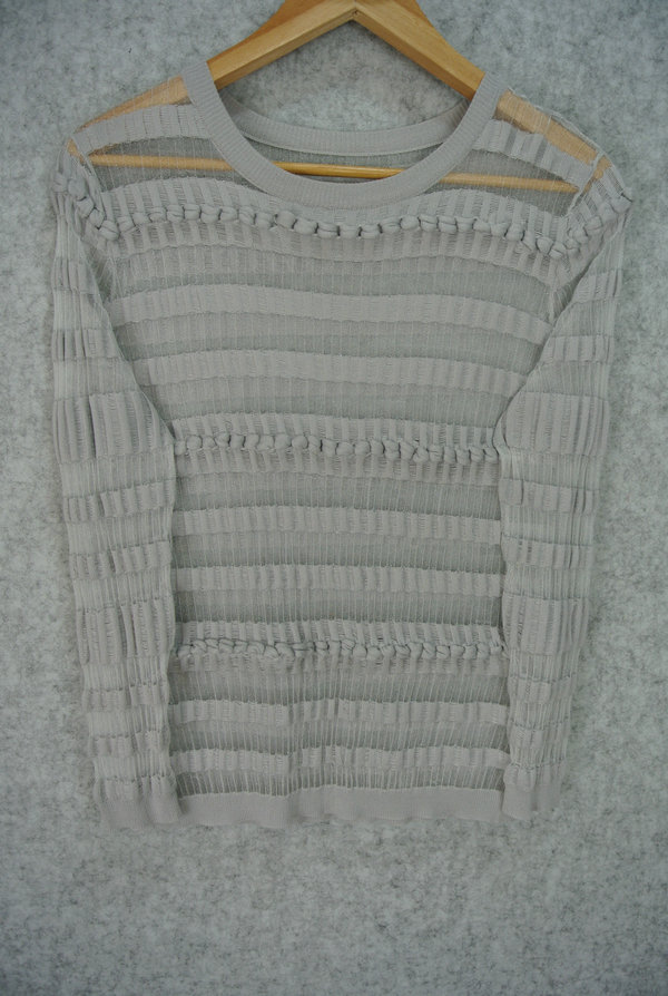 18SS-036-A WOMEN’S JUMPER KNITTED ROUND NECK LONG SLEEVE TRANSPARENT MESH STRIPE MOQ 200PCS/COLOR