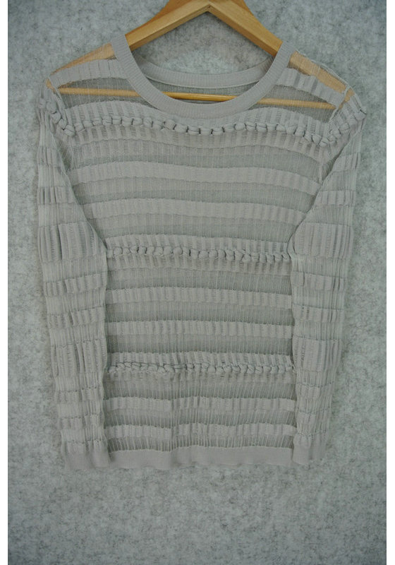 18SS-036-A WOMEN'S JUMPER KNITTED ROUND NECK LONG SLEEVE TRANSPARENT MESH STRIPE MOQ 200PCS/COLOR