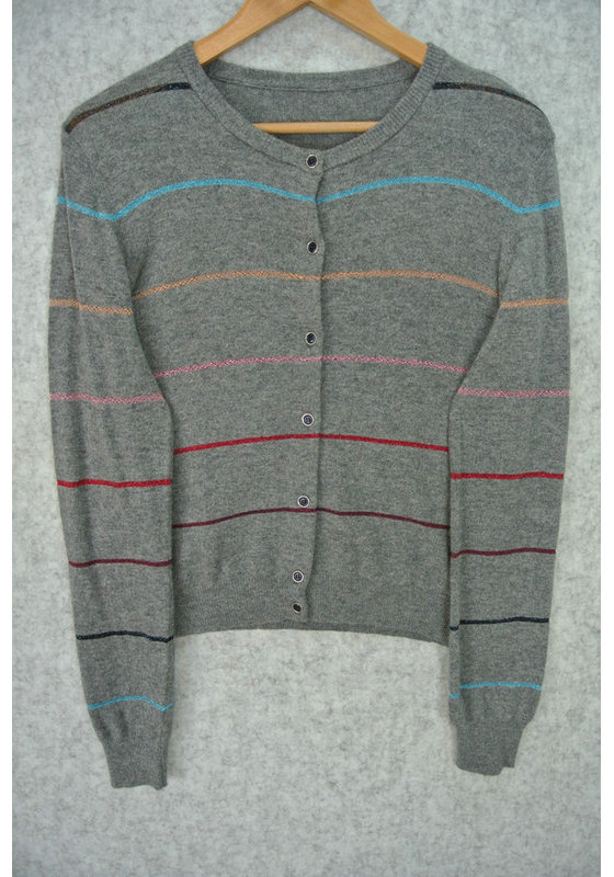 A7.MOR.GIA.02B WOMEN'S CARDIGAN KNITTED ROUND NECK LONG SLEEVE COLORFUL STRIPE WITH BUTTONS MOQ 200PCS/COLOR