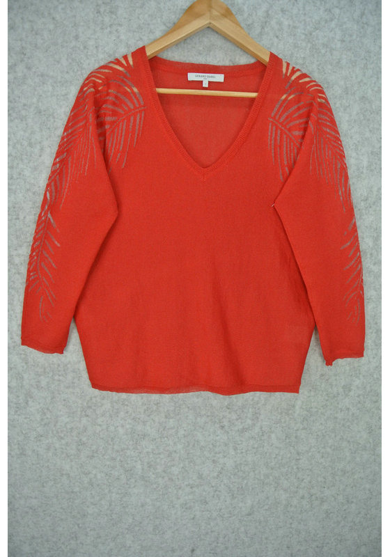 DJU01J227 WOMEN'S JUMPER KNITTED V NECK 3/4 SLEEVE LEAVES BURN OUT MOQ 200PCS/COLOR