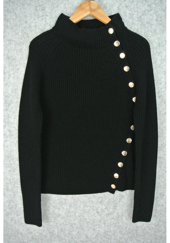 H18402 WOMEN'S JUMPER KNITTED MOCK NECK LONG SLEEVE WITH METAL BUTTONS ALONG FRONT PLACKET MOQ 200PCS/COLOR