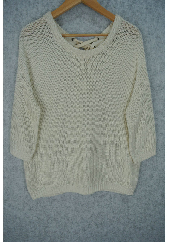 MEPPLIN WOMEN'S JUMPER KNITTED ROUND NECK LONG SLEEVE WITH EYELETS AND TIES AT BACK NECK MOQ 200PCS/COLOR