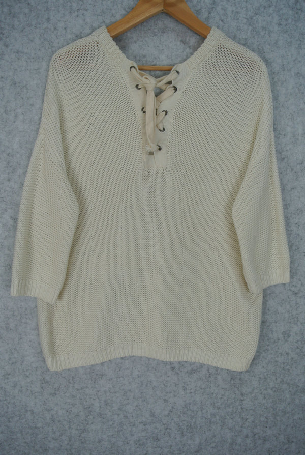 MEPPLIN WOMEN’S JUMPER KNITTED ROUND NECK LONG SLEEVE WITH EYELETS AND TIES AT BACK NECK MOQ 200PCS/COLOR
