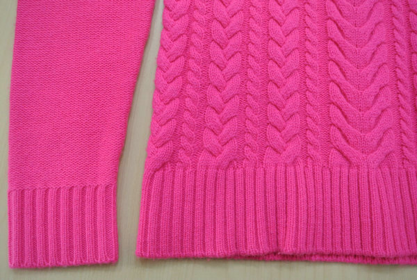 F19410  WOMEN’S JUMPER KNITTED MOCK NECK PRINCESS SLEEVE WITH GATHERS AT ARMHOLE CABLES IN FRONT AND BACK MOQ 200PCS/COLOR