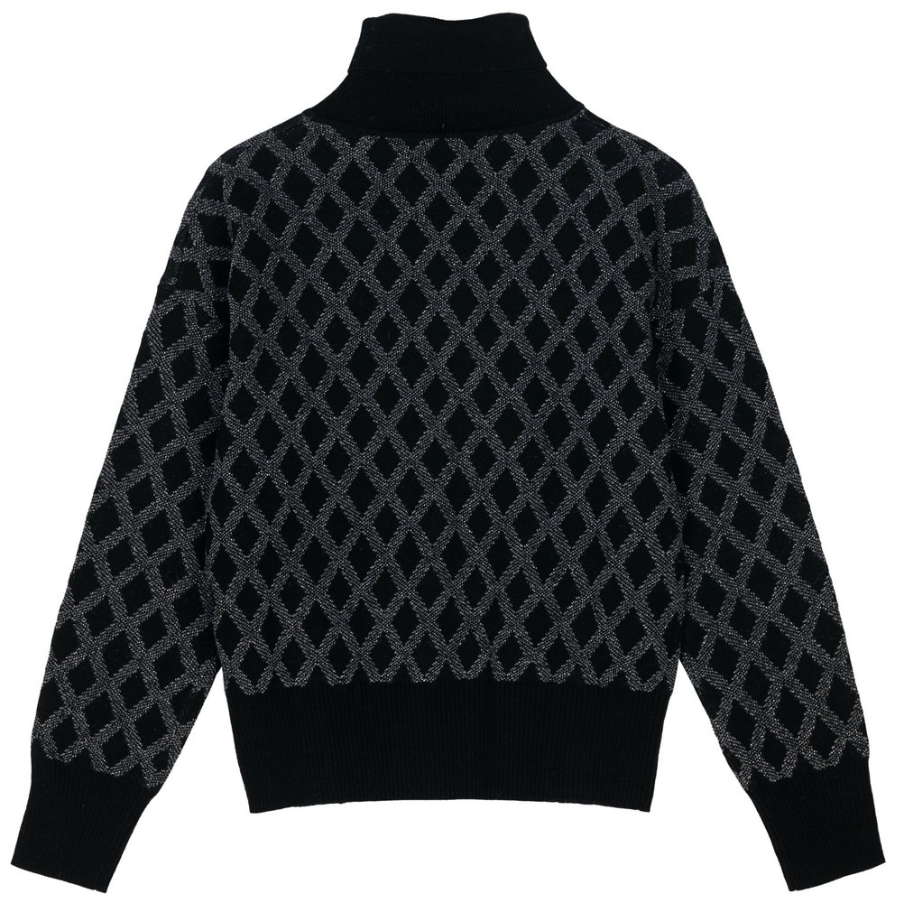 21091 WOMEN’S JUMPER KNITTED TURTLE NECK LONG SLEEVE DIAMOND JACQUARD BUTTONS ON FRONT BOTTOM  MOQ 200PCS/COLOR