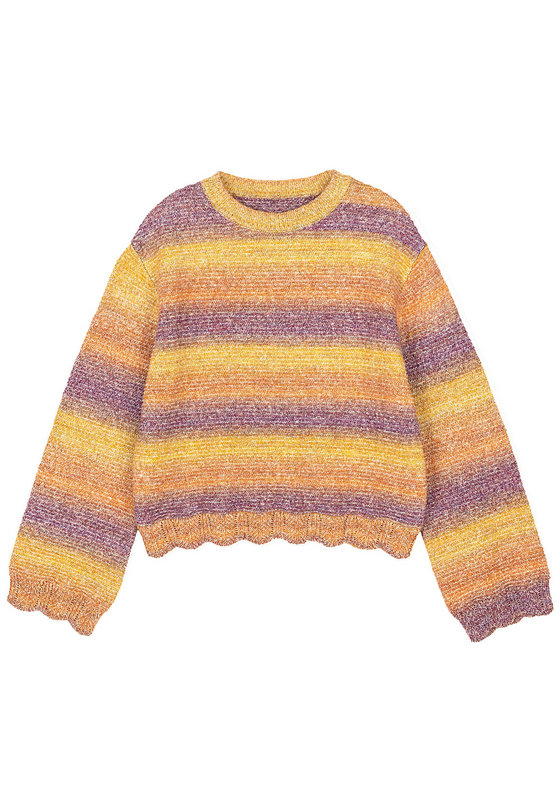 21096 WOMEN'S JUMPER KNITTED ROUND NECK LONG SLEEVE COLORFUL STRIPE JACQUARD ZIGZAG BOTTOM AND CUFF MOQ 200PCS/COLOR