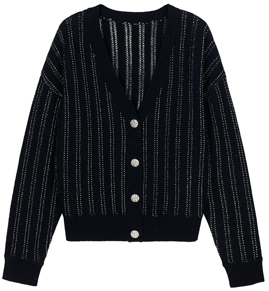 21123  WOMEN’S CARDIGAN KNITTED V NECK LONG SLEEVE POINTELLE WITH BUTTONS MOQ 200PCS/COLOR