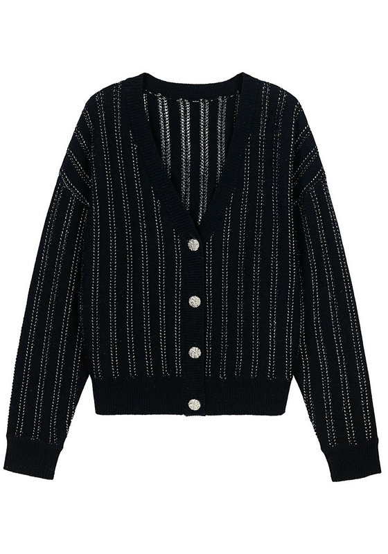 21123  WOMEN'S CARDIGAN KNITTED V NECK LONG SLEEVE POINTELLE WITH BUTTONS MOQ 200PCS/COLOR