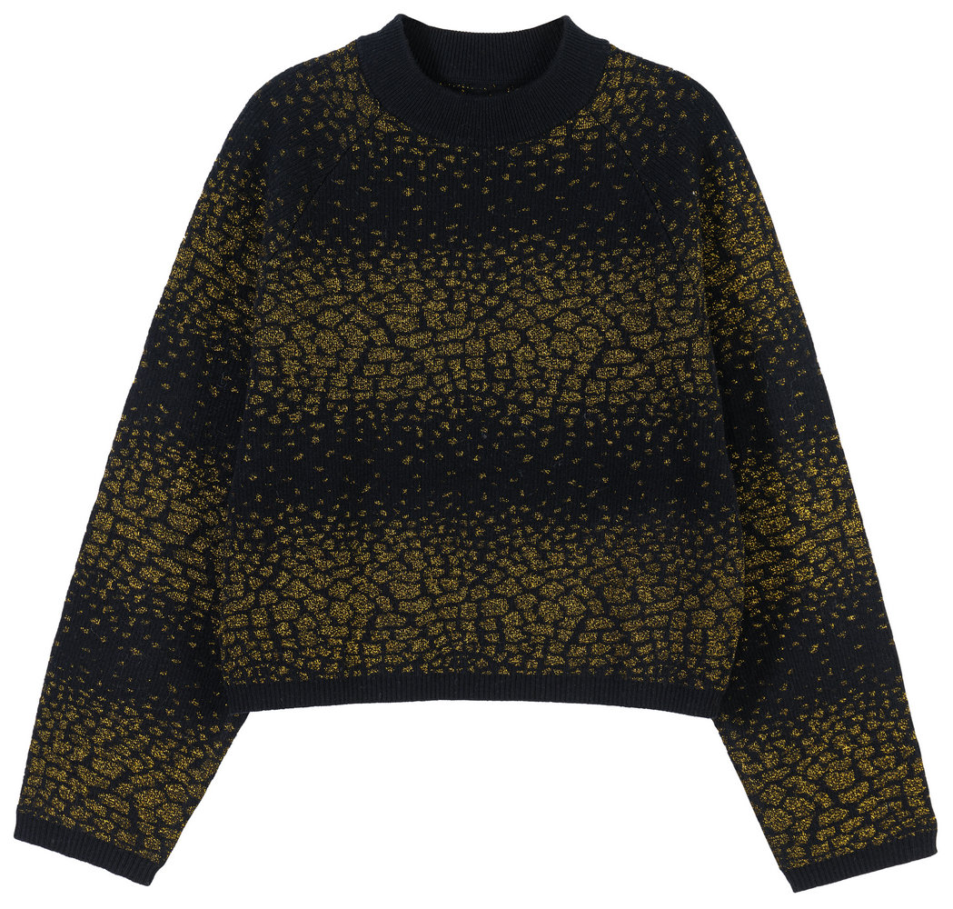 21126  WOMEN’S JUMPER KNITTED MOCK NECK LONG SLEEVE LEOPARD JACQUARD MOQ 200PCS/COLOR