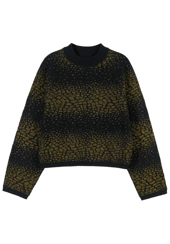 21126  WOMEN'S JUMPER KNITTED MOCK NECK LONG SLEEVE LEOPARD JACQUARD MOQ 200PCS/COLOR