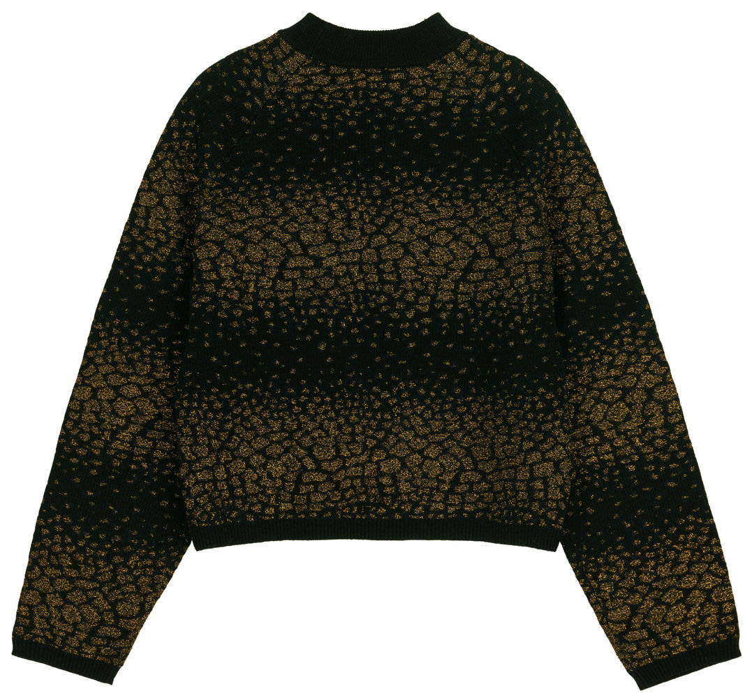 21126  WOMEN’S JUMPER KNITTED MOCK NECK LONG SLEEVE LEOPARD JACQUARD MOQ 200PCS/COLOR