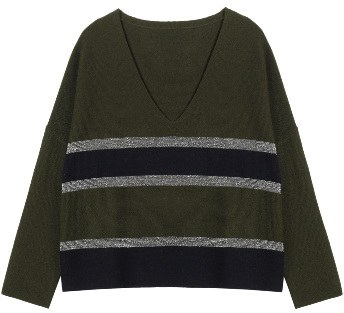 21146 WOMEN’S JUMPER KNITTED V NECK LONG SLEEVE STRIPES MOQ 200PCS/COLOR