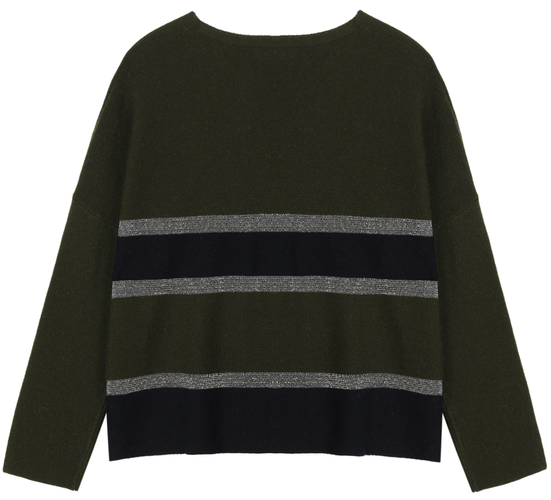 21146 WOMEN’S JUMPER KNITTED V NECK LONG SLEEVE STRIPES MOQ 200PCS/COLOR