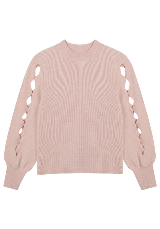 21147  WOMEN'S JUMPER KNITTED ROUND NECK BIG FRENCH SLEEVE WITH DIAMOND HOLES MOQ 200PCS/COLOR
