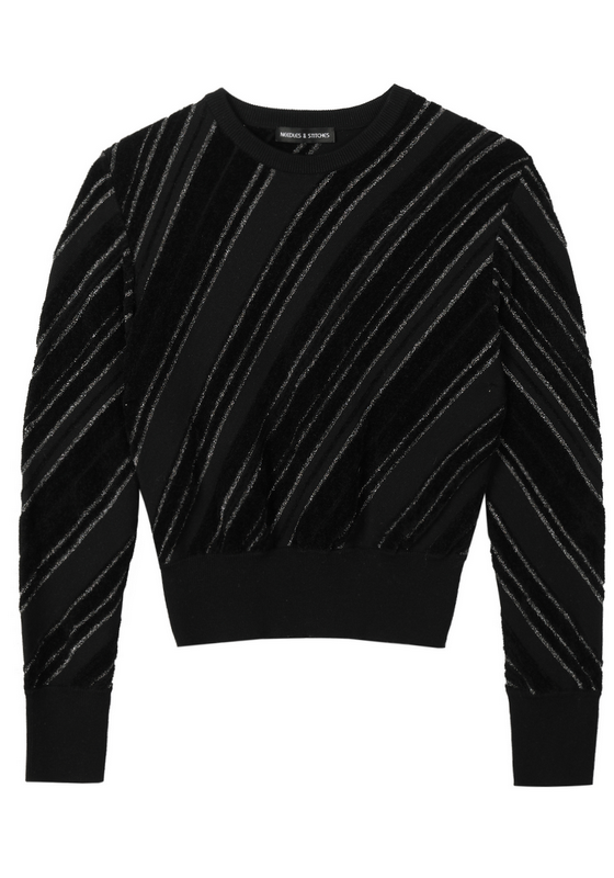 21151 WOMEN'S JUMPER KNITTED ROUND NECK LONG SLEEVE BIAS LUREX STRIPES MOQ 200PCS/COLOR