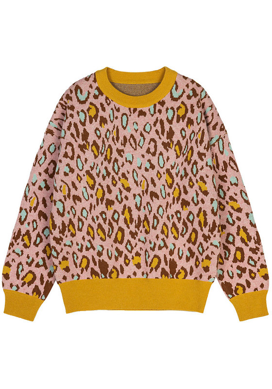 21109 WOMEN'S JUMPER KNITTED ROUND NECK LONG SLEEVE LEOPARD JACQUARD PATTERN COLORFUL MOQ 200PCS/COLOR