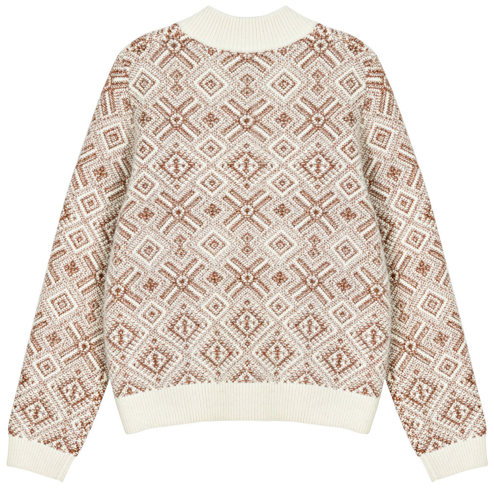 22017 WOMEN’S KNITTED CARDIGAN V NECK LONG SLEEVE METAL ZIPPER DIAMOND JACQUARD MOQ 200PCS/COLOR