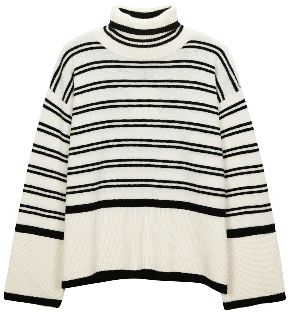 22047 WOMEN’S KNITTED JUMPER TURTLE NECK LONG SLEEVE CONTRAST COLOR STRIPES MOQ 200PCS/COLOR