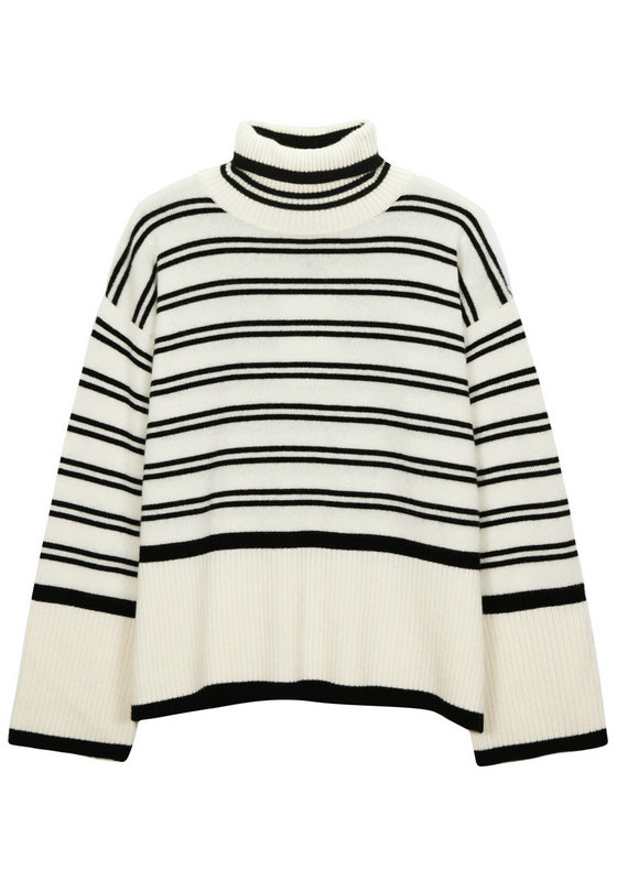 22047 WOMEN'S KNITTED JUMPER TURTLE NECK LONG SLEEVE CONTRAST COLOR STRIPES MOQ 200PCS/COLOR