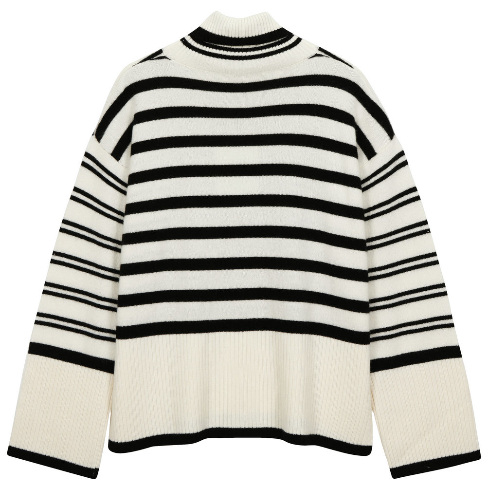 22047 WOMEN’S KNITTED JUMPER TURTLE NECK LONG SLEEVE CONTRAST COLOR STRIPES MOQ 200PCS/COLOR