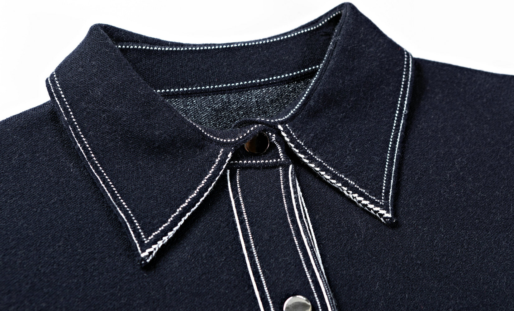 22020-A  WOMEN’S KNITTED CARDIGAN SHIRT COLLAR CHEST POCKETS METAL SNAP BUTTONS JEANS STYLE MOQ 200PCS/COLOR